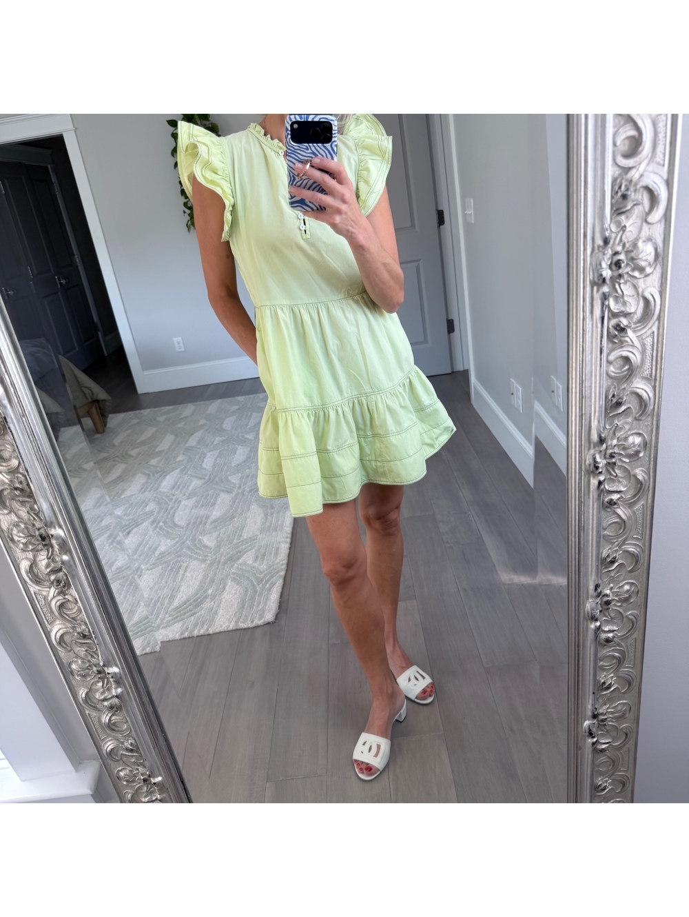 Omika Handmade Light Green Ruffle Sleeve Mini Dress Size M